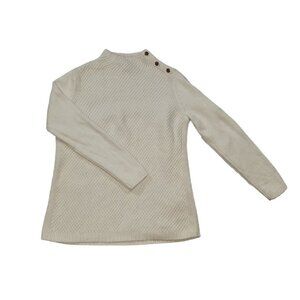 Talbots Womens Small White Soft Knit Sweater With Button Shoulder Cotton/Acrylic